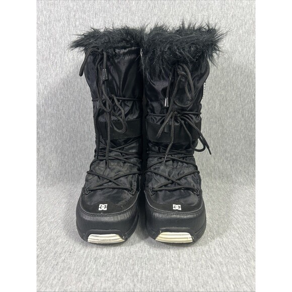 DC Chalet RARE  FAUX FUR SNOW BOOTS Black SIZE Large US Size 9 Great Condition - Picture 1 of 16